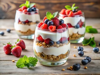 Double Exposure Parfait: Yogurt, Berries & Granola Photography - Layered Dessert Food Photo