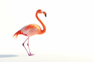 Obraz premium Elegant flamingo portrait with vibrant plumage and graceful posture on a white background
