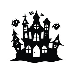  Spooky Halloween Castle with Bats and Full Moon.