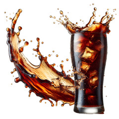 3D Cola splashing out of a glass isolated white background