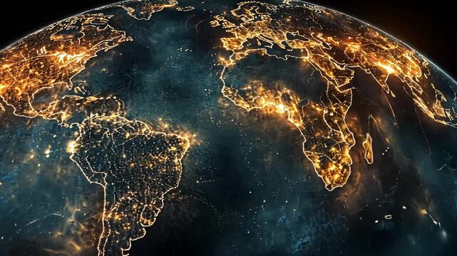 Global Connectivity: A Satellite View of Earth at Night Showcasing Urban Lights