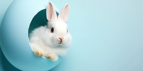 Fototapeta premium Bunny Emerging from an Egg - shaped Opening, Perfect for Easter