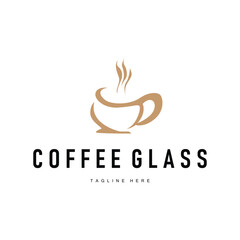 coffee drink logo design with glass and coffee bean with delicious aroma with simple template illustration symbol