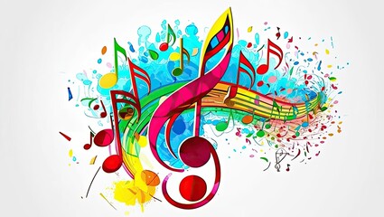 Colorful Musical Notes Floating Against A White Background, Creating A Vibrant Melody Of Sound And Color, Perfect For Music-Themed Designs.