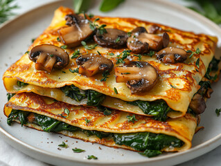 savory mushroom and spinach crepes,