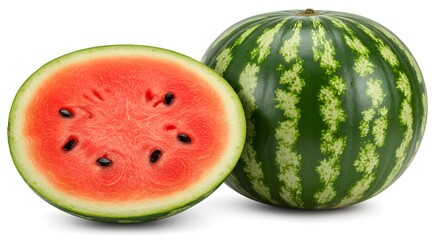 Watermelon Delight: A Juicy Slice of Summer Refreshment with a Vibrant Red Interior and Striking Green Rind.