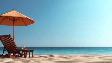 Obraz premium Beach Bliss Sunny Day with Relaxing Chair, and Ocean View.
