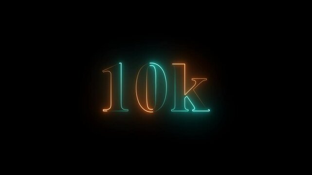A dynamic motion, and glowing neon number 10k animation . on a black background. 10k Followers Celebration text animation.