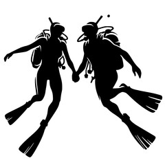 Silhouette of two divers