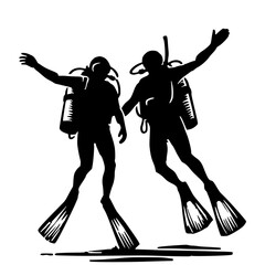 Silhouette of two divers