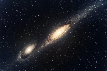 Fototapeta premium Spiral galaxy with bright core and arms against a dark star-filled sky.