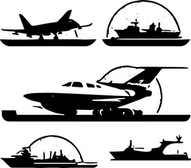 Obraz premium silhouette of airplane and ship
