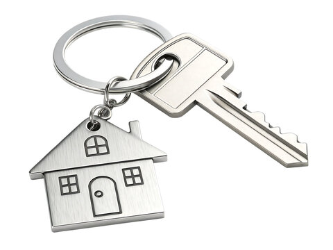 House keys with house shaped keychain, isolated transparent background Png