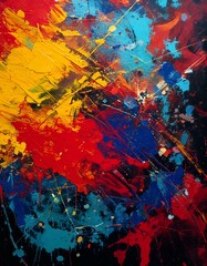 Abstract Red Blue Yellow Splashes Canvas Texture Art Painting