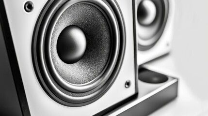 Close-up of modern audio speakers showcasing intricate speaker design