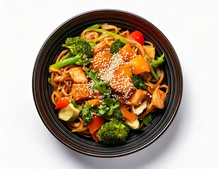 Asian hight protein and low calorie dish on a white background