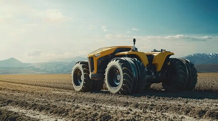 Obraz premium A robotic tractor planting seeds in a vast field.