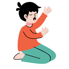 a boy praying hands up