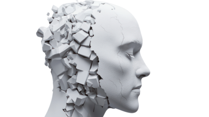 Fragmented human form artistic sculpture contemporary art studio profile view exploration of identity