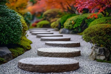 Obraz premium Stone Path Through Autumn Garden