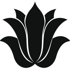 Elegant Lotus Flower Silhouette Vector – Symmetrical Minimalist Design with Smooth Curves and Clean Outline