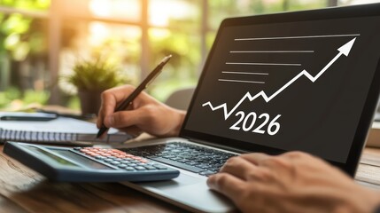 Analyzing financial trends for 2026 business office digital data corporate environment close-up view growth insights