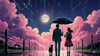 lofi love couple night love rain full moon 4k video