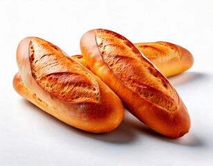 Baguette bread close-up on a white background