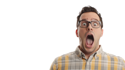 Surprised reaction studio setting portrait neutral background close-up emotional expression