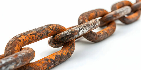 Fototapeta premium A crisp photograph of a heavy-duty chain coiled neatly, industrial and robust, front-facing view,Industrial chain on a white background,Weathered Rusty Chain Isolated on White Background for Industria