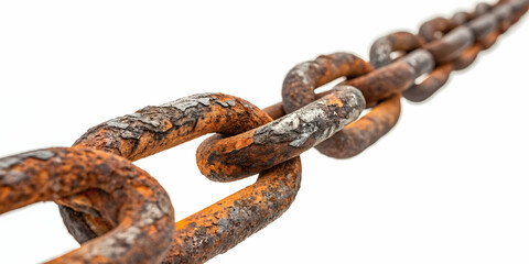 Fototapeta premium A crisp photograph of a heavy-duty chain coiled neatly, industrial and robust, front-facing view,Industrial chain on a white background,Weathered Rusty Chain Isolated on White Background for Industria