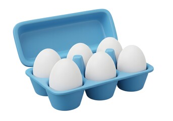 3D Six White Eggs in Carton