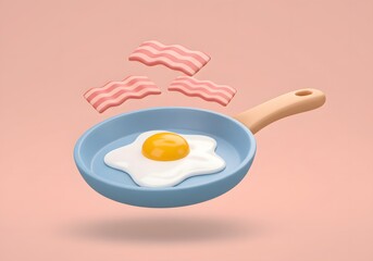 3D Fried Egg with Bacon in Frying Pan