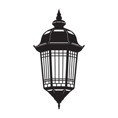 Elegant Black and White Islamic Lantern Silhouette Design.