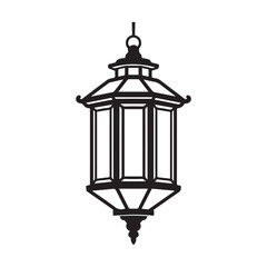 Elegant Black and White Islamic Lantern Silhouette Design.