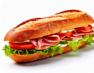 Baguette sandwich on a white background