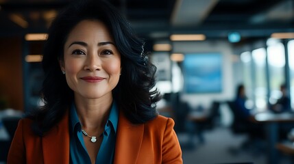 Confident Businesswoman Smiling in Modern Office.
