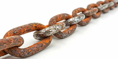 Fototapeta premium A crisp photograph of a heavy-duty chain coiled neatly, industrial and robust, front-facing view,Industrial chain on a white background,Weathered Rusty Chain Isolated on White Background for Industria