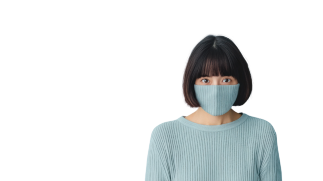 Health awareness event young woman in mask indoor setting portrait style minimalist environment close-up view