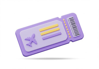 3D Airplane Ticket with Purple Border and Yellow Stripes