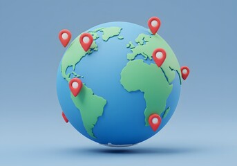 3D Earth with Pins Icon