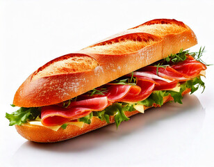 Baguette sandwich on a white background