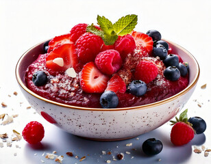 Berry acai toppings, breakfast close-up on a white background