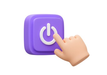 3D Hand Pressing Purple Power Button