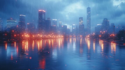 Rainy Night Cityscape: A Nocturnal Reflection