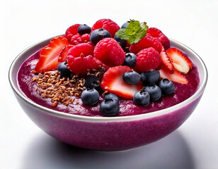 Berry acai toppings, breakfast close-up on a white background