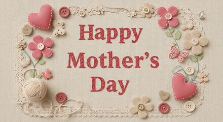 Happy Mothers Day Card with Flowers and Hearts