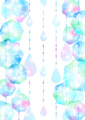 梅雨、ビニール傘、虹色、背景、雨、イラスト、かわいい、縦