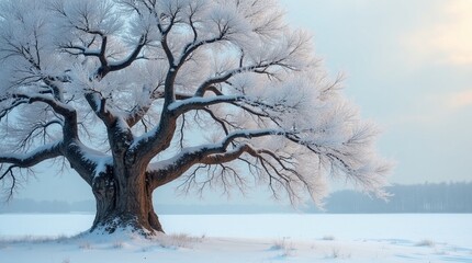 The tree in winter in north american. The tree in winter in the wild appale tree behind the snow in north american