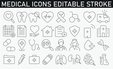 Medical thin line icon set with editable stroke stock illustration stock illustration